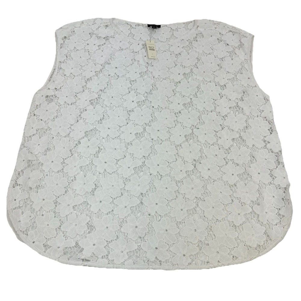$79 TALBOTS Sleeveless Top White Eyelet Lace‎ Large Tank Top Beach Wedding NEW